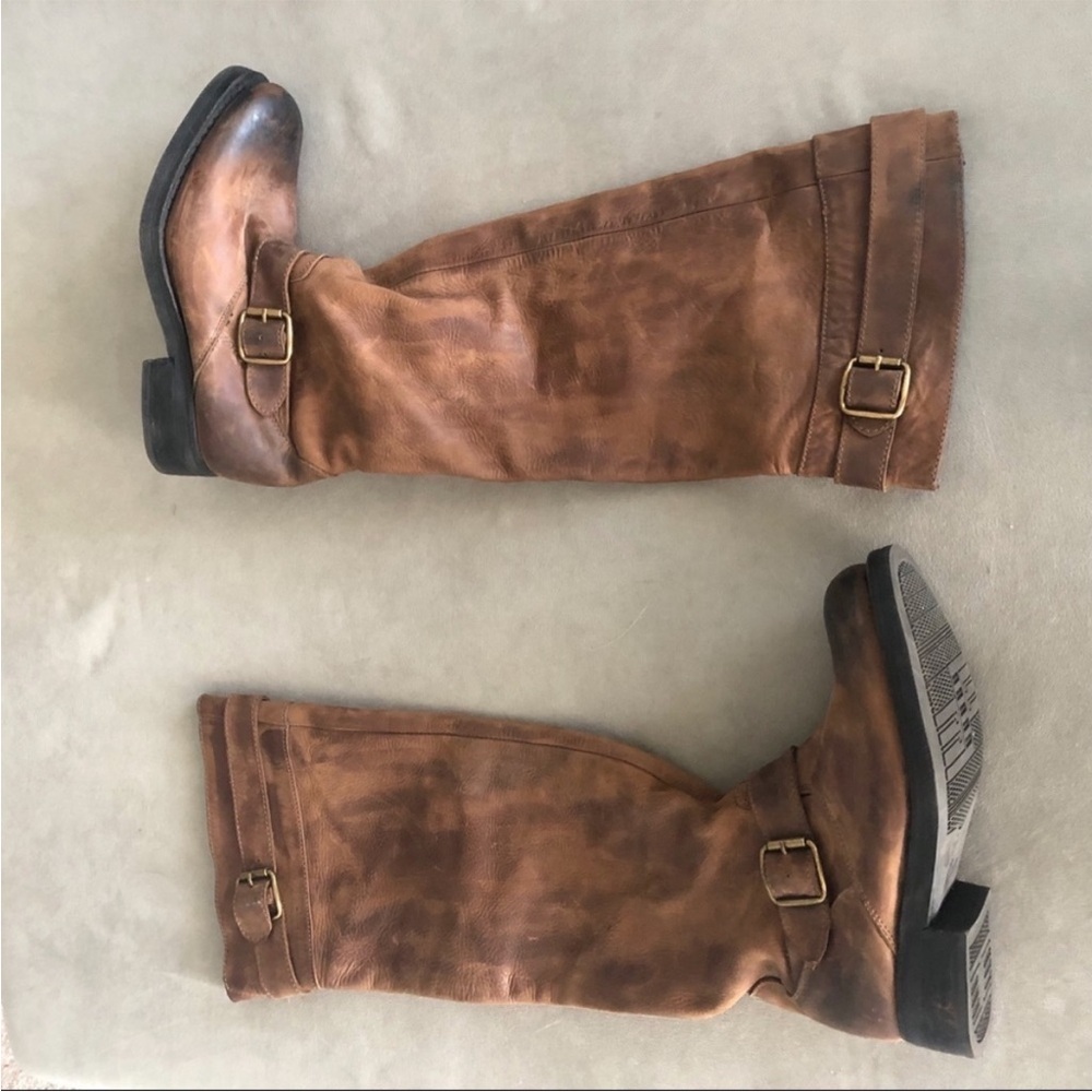 Brown distressed Leather Knee-High Boots size 8